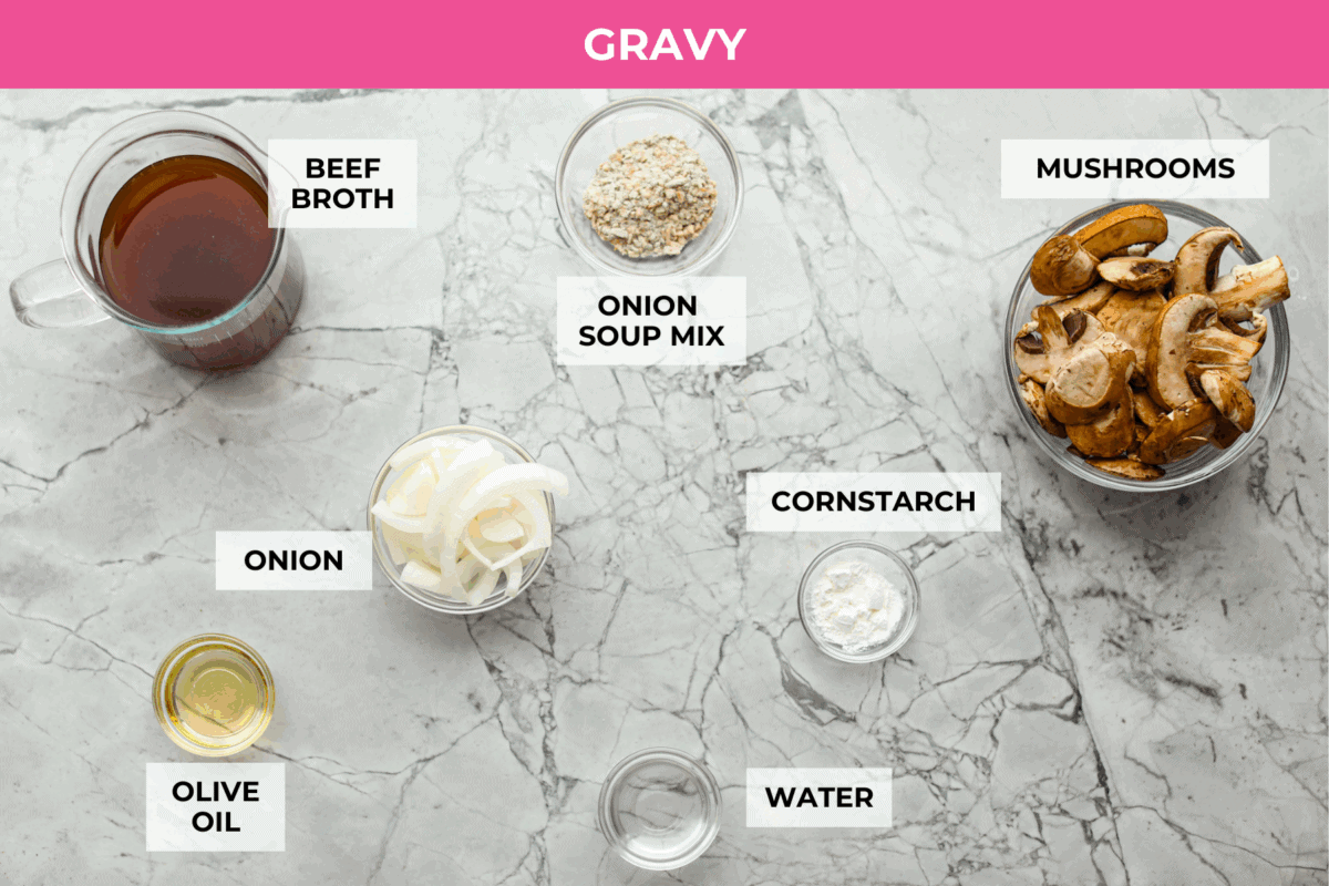 Cube steaks are my go-to budget comfort food. They're quick, cozy, and smothered in gravy. I love them with mashed potatoes or veggies, and I’ve got a simple trick to keep them melt-in-your-mouth tender every time. Overhead shot of labeled gravy ingredients.