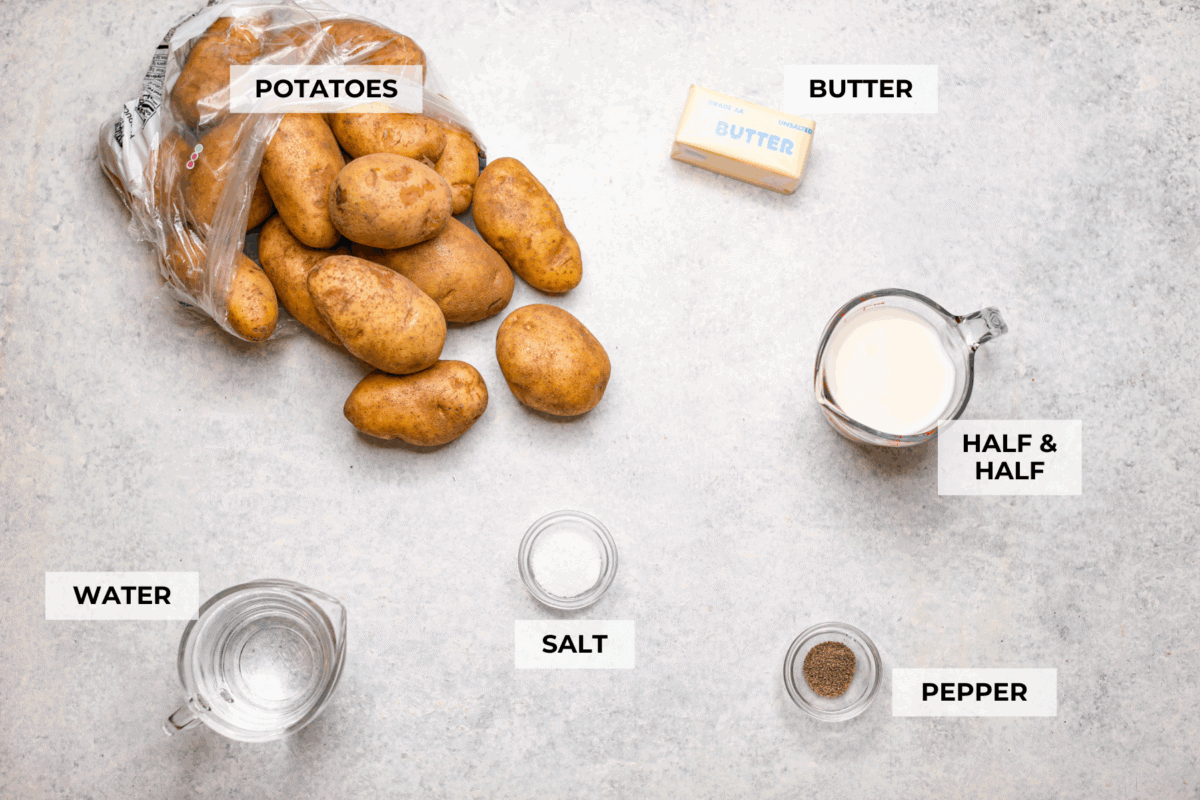 Overhead shot of labeled ingredients.