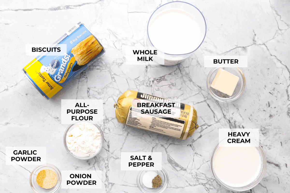 Overhead shot of labeled ingredients.