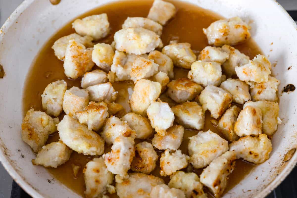 Sticky, sweet, and totally irresistible, this honey butter chicken brings golden brown perfection to your dinner table. One pan, picky-eater approved, and guaranteed to have everyone begging for seconds. Chicken added back to the pan with the sauce.