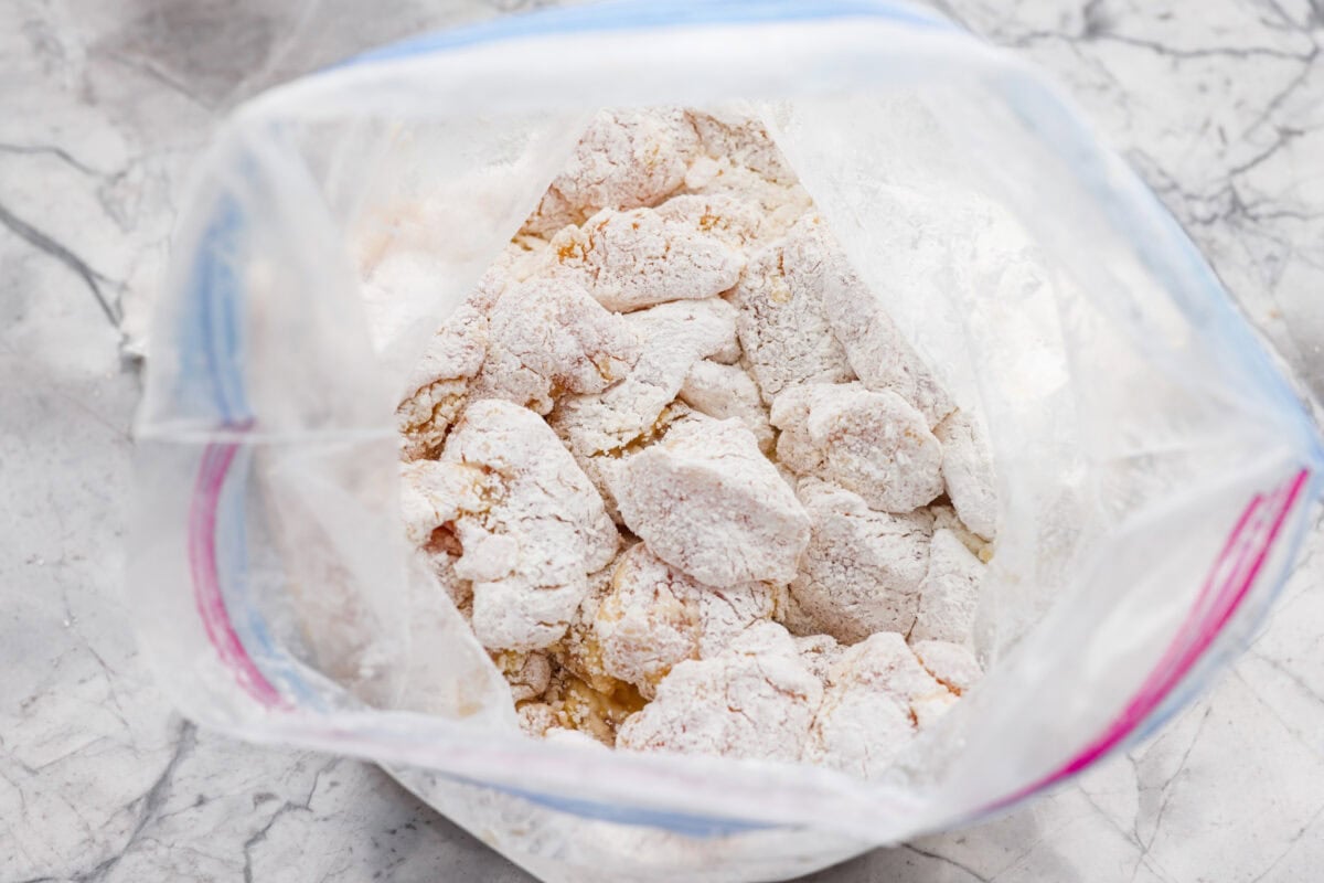 Sticky, sweet, and totally irresistible, this honey butter chicken brings golden brown perfection to your dinner table. One pan, picky-eater approved, and guaranteed to have everyone begging for seconds. Bite sized pieces of chicken covered in cornstarch in a ziplock bag.
