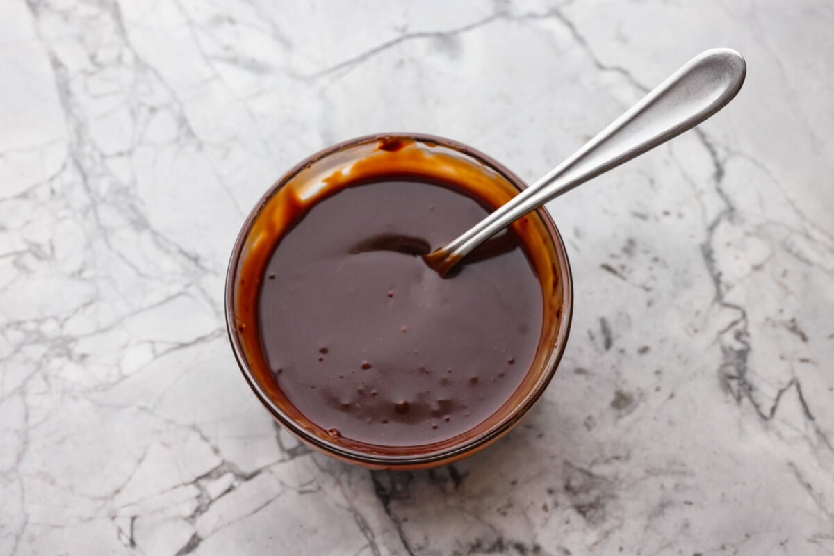 Bowl of chocolate ganache. 