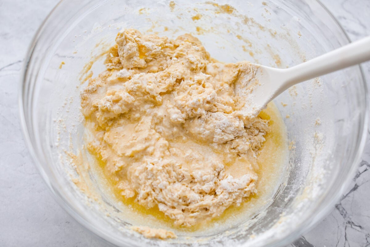 Wet and dry ingredients mixed together. 