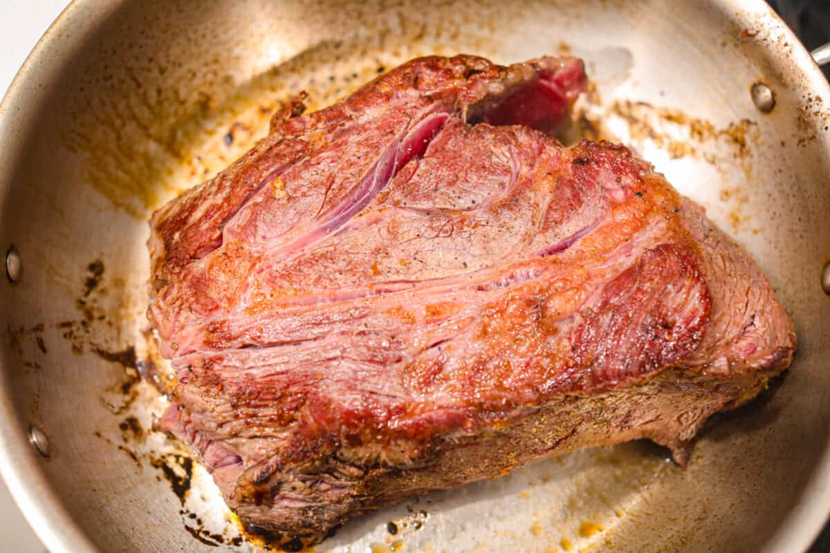 This horseradish pot roast is pure comfort food with a flavorful twist. The beef cooks low and slow until fork-tender, soaking up a rich, savory sauce with just enough horseradish to add depth without being overwhelming. Roast searing in a larg skillet.