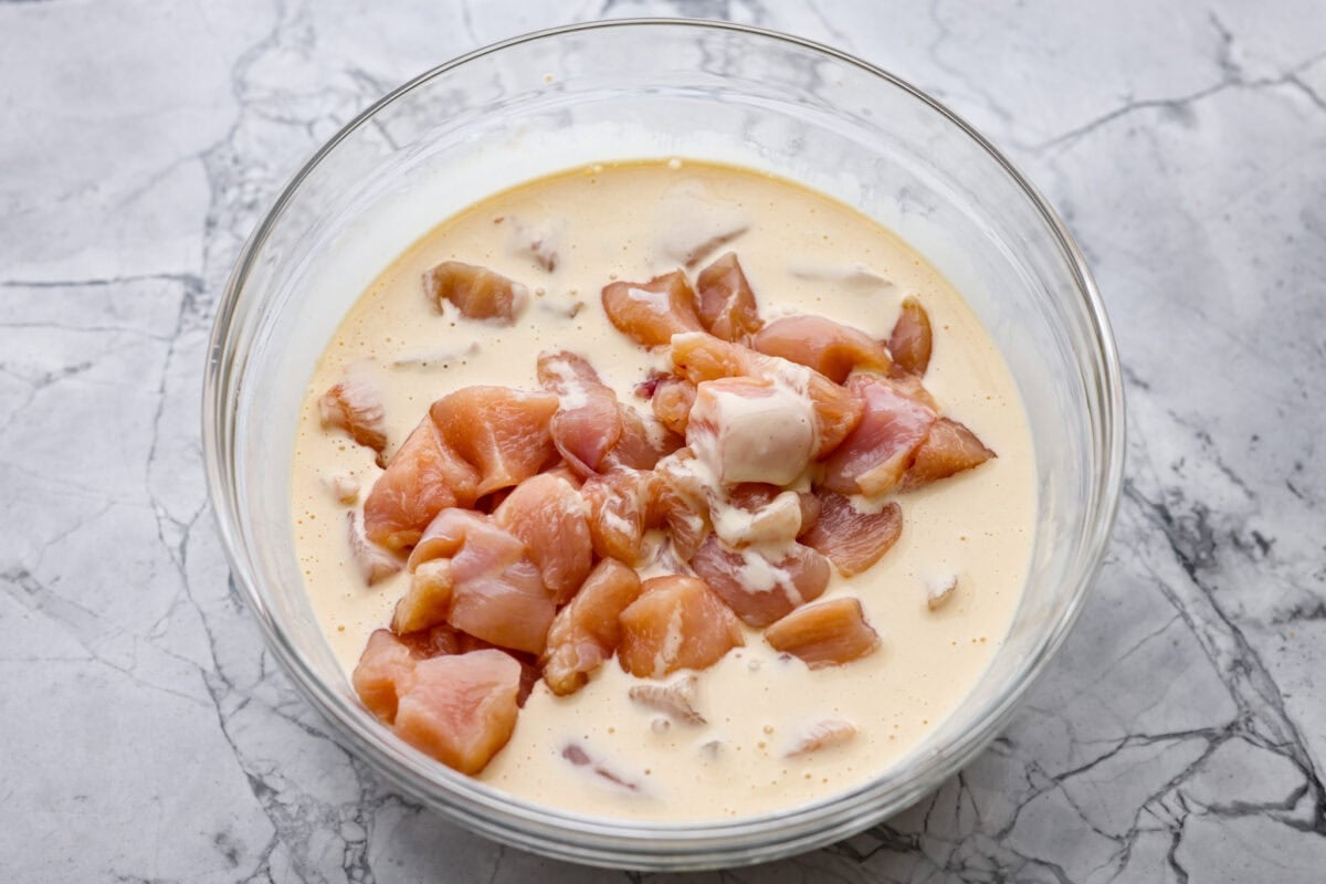 Skip takeout and make this PF Chang’s honey chicken in your own kitchen! Crispy fried chicken gets coated in a glossy honey sauce that’s sweet, savory, and hard to resist Seasoned chicken in a bowl of batter.