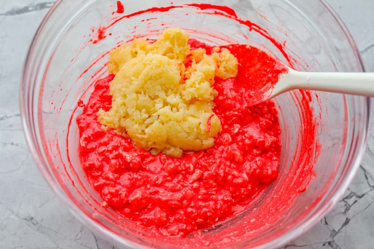 Crushed pineapple added to the cottage cheese and jello mixture. 