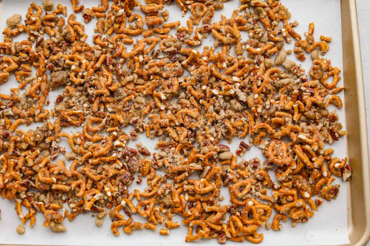 The cracked pretzel toffee was broken into several pieces.