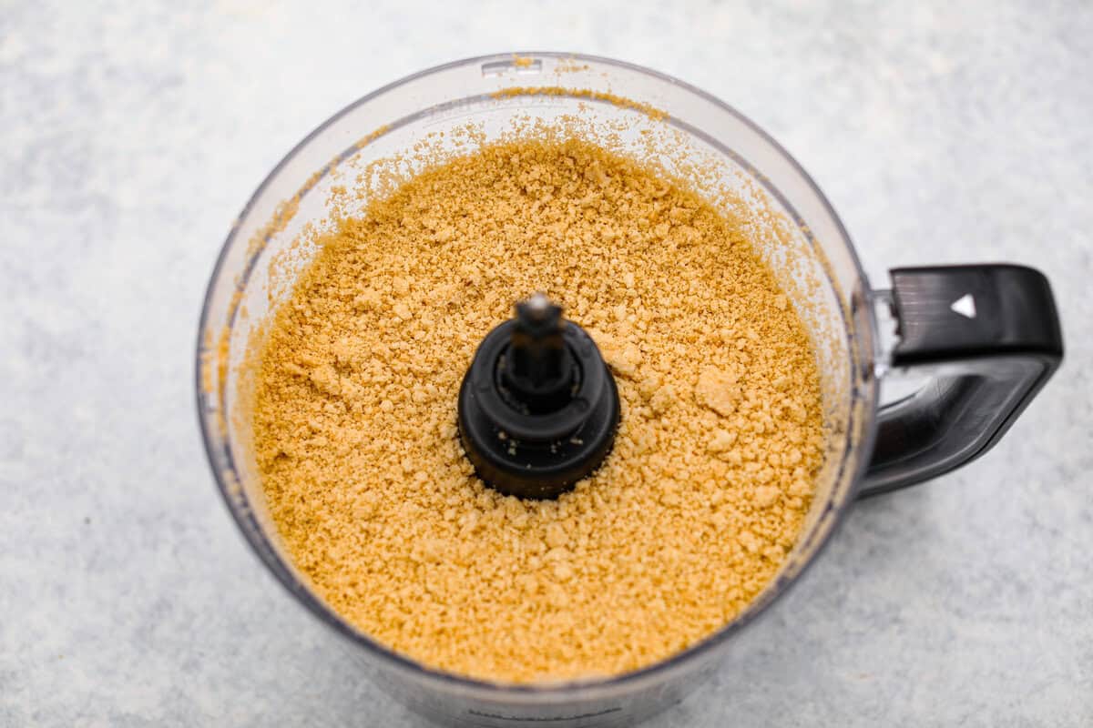Oreo crumbs in a food processor.