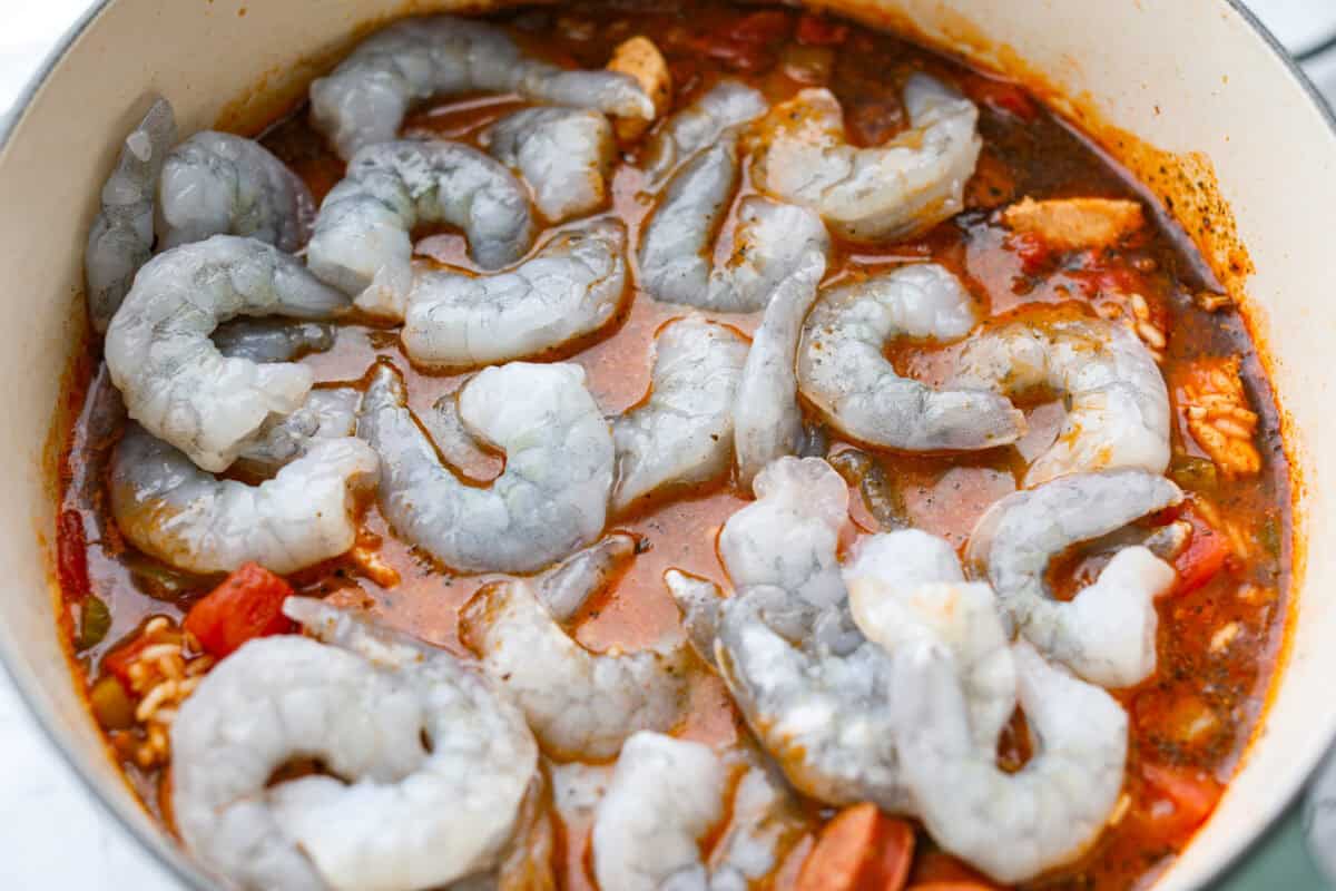 Shrimp added to the pot. 