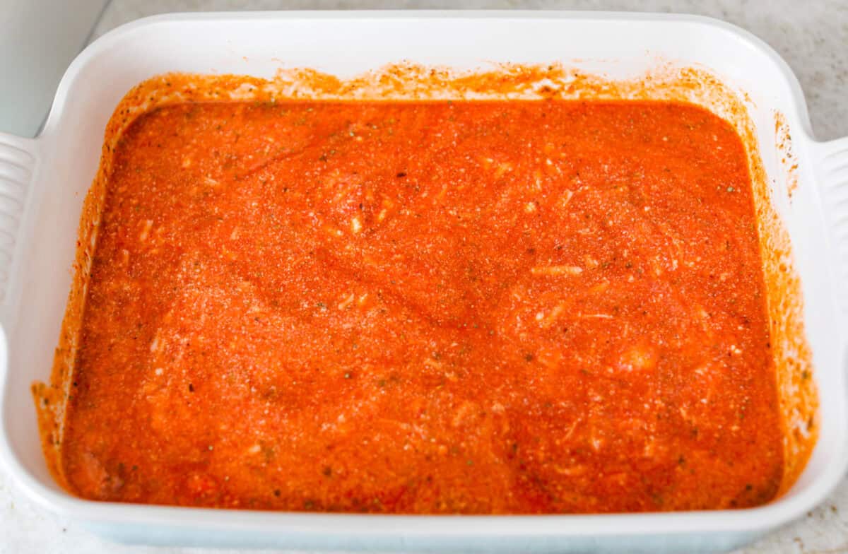 Ricotta cheese mixed in with the marinara sauce. 