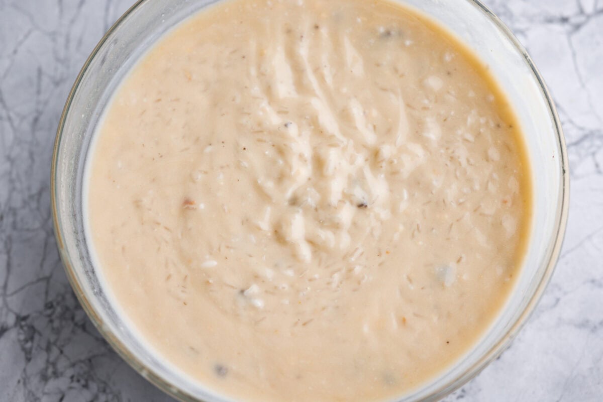 chicken and rice casserole could not be easier Bowl with all of the sauce ingredients mixed together.
