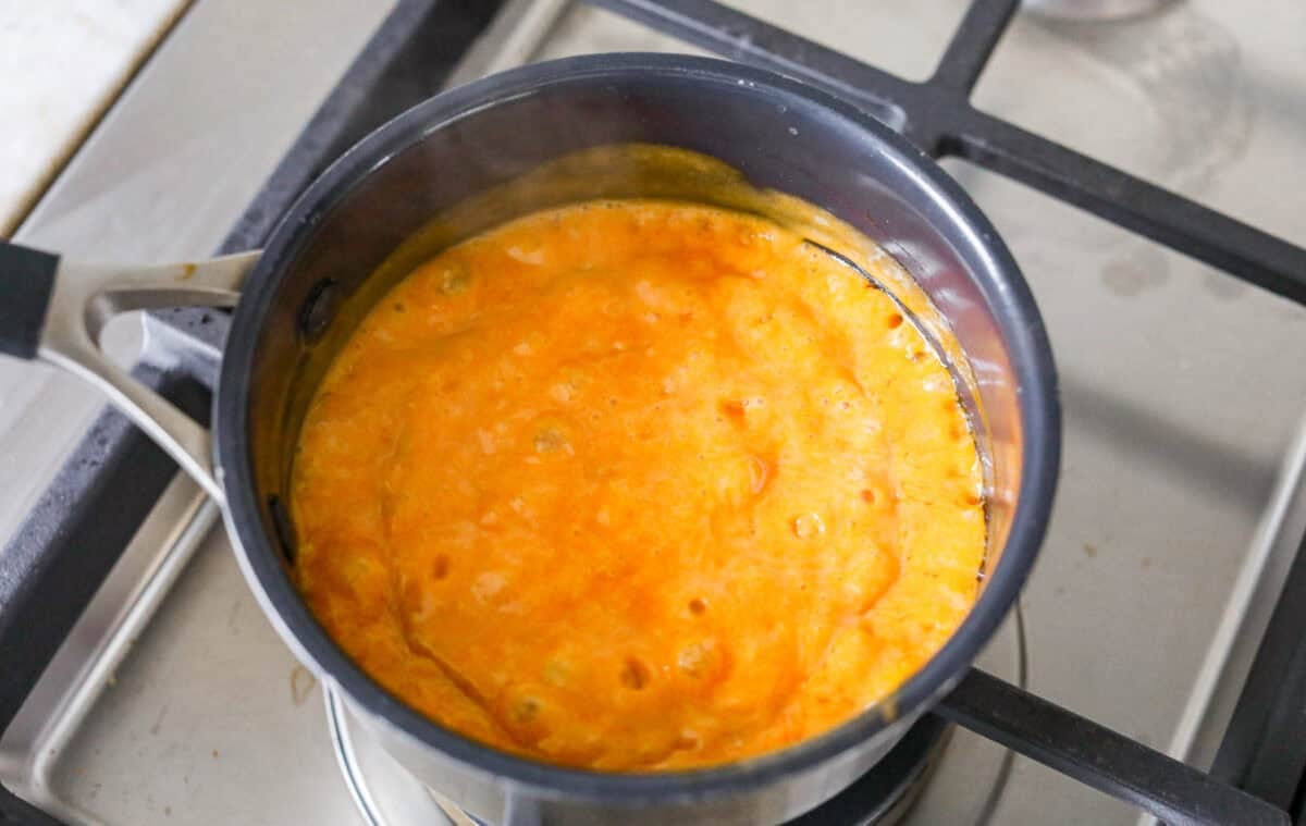 Gold Fever sauce cooking on the stove top. 